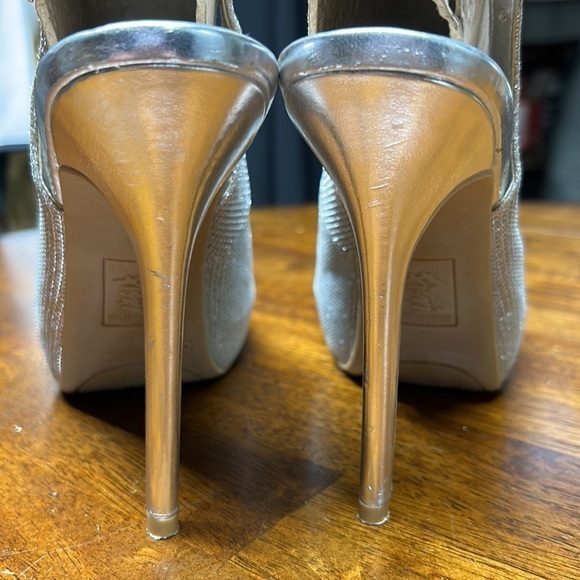 New Year’s Eve stilettos silver glam heels peek toe sexy Fioni sling backs - Picture 6 of 11